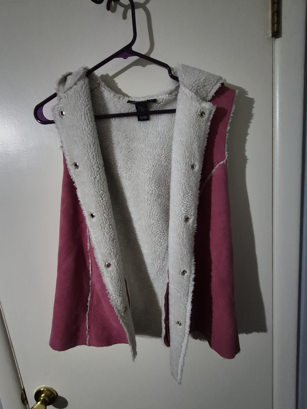 Denim&Co Pink Hooded Faux-Shearling Vest